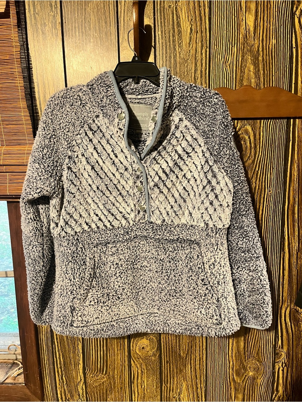 Simply Southern Light Gray Plush Quarter-Zip Sherpa Pullover